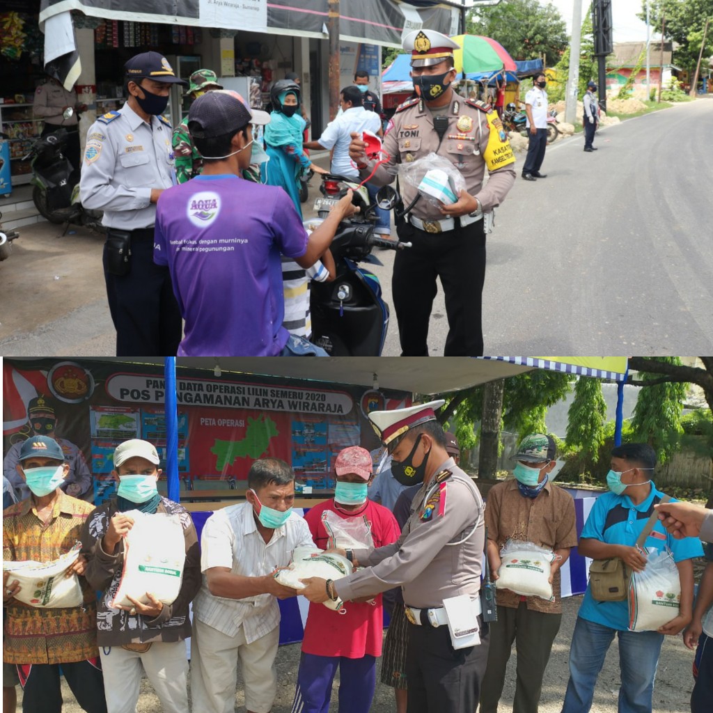 Petugas Pos PAM Natalu Bagi Bagi Masker Dan Sembako Kabupaten Sumenep